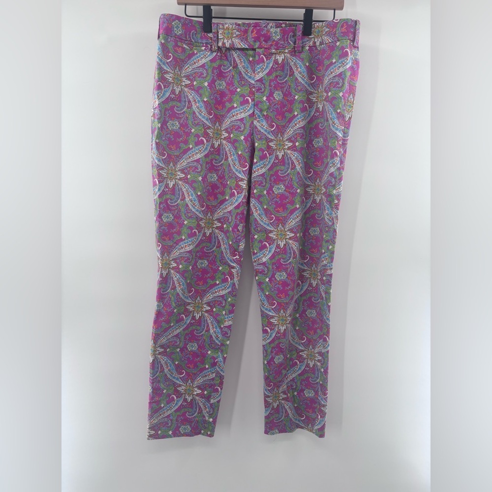 Ralph Lauren Pink and Green Paisley Straight Leg Pants Size 12